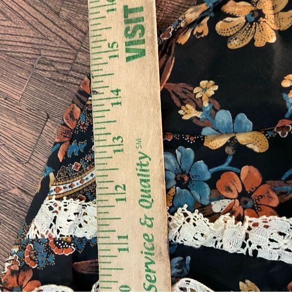 Vintage 1970's 70s Denise L Paisley Lace Prairie Hippie Trim Cotton Maxi Dress - Picture 9 of 10